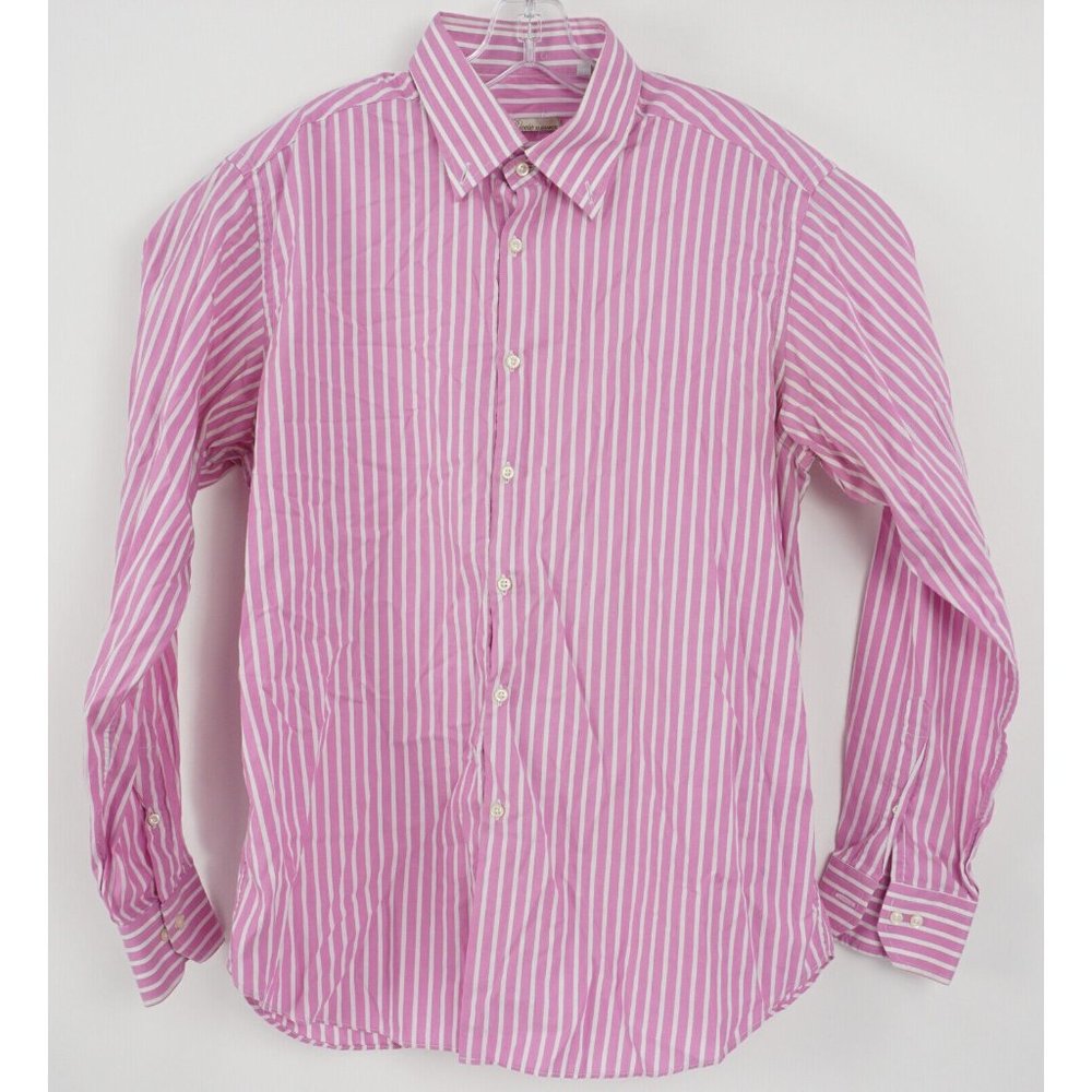 Riccio Elegance Men's Size 17 Pink White Striped Cotton Button Down Shirt